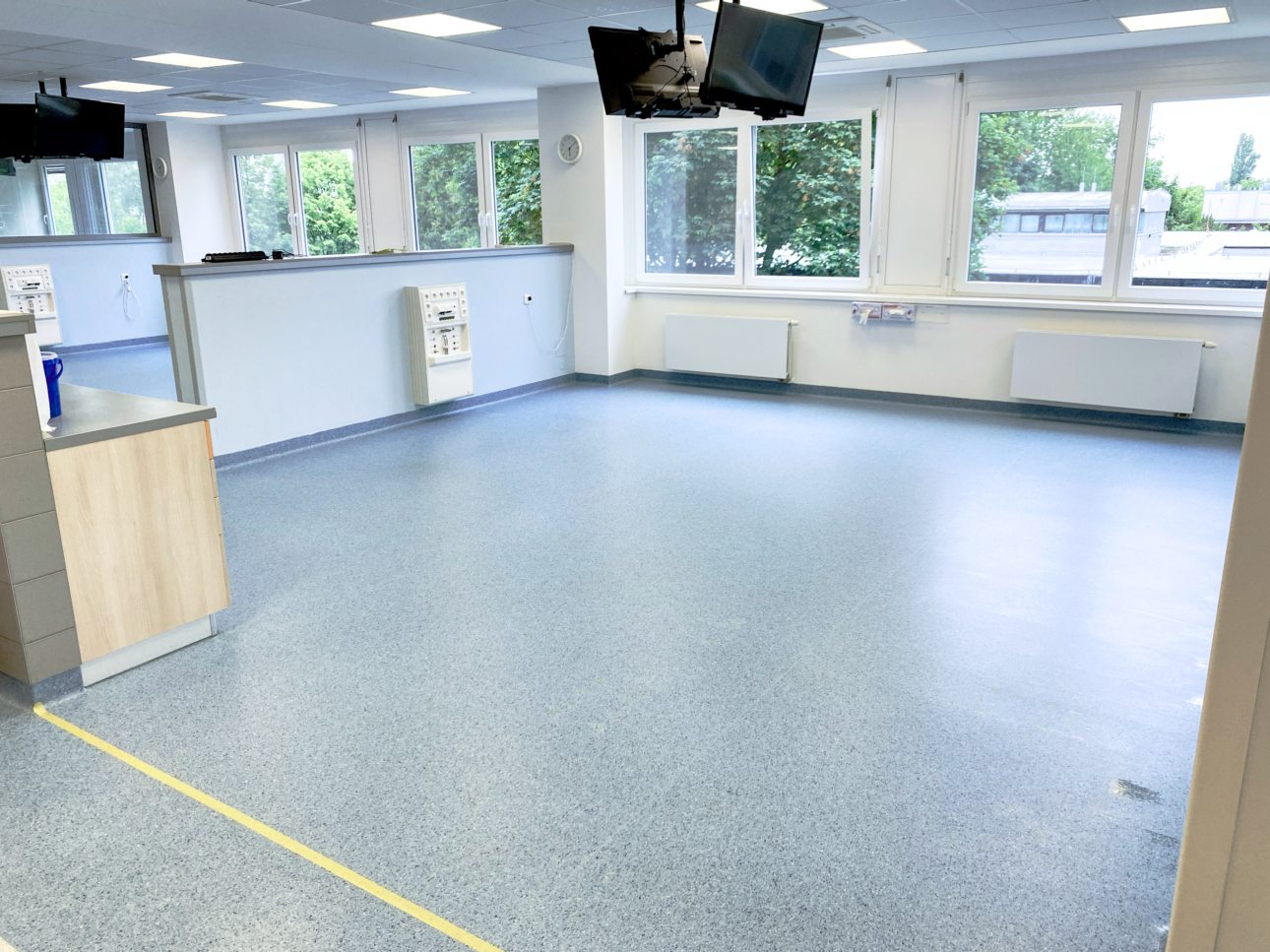 A dialysis room after its protective floor coating.